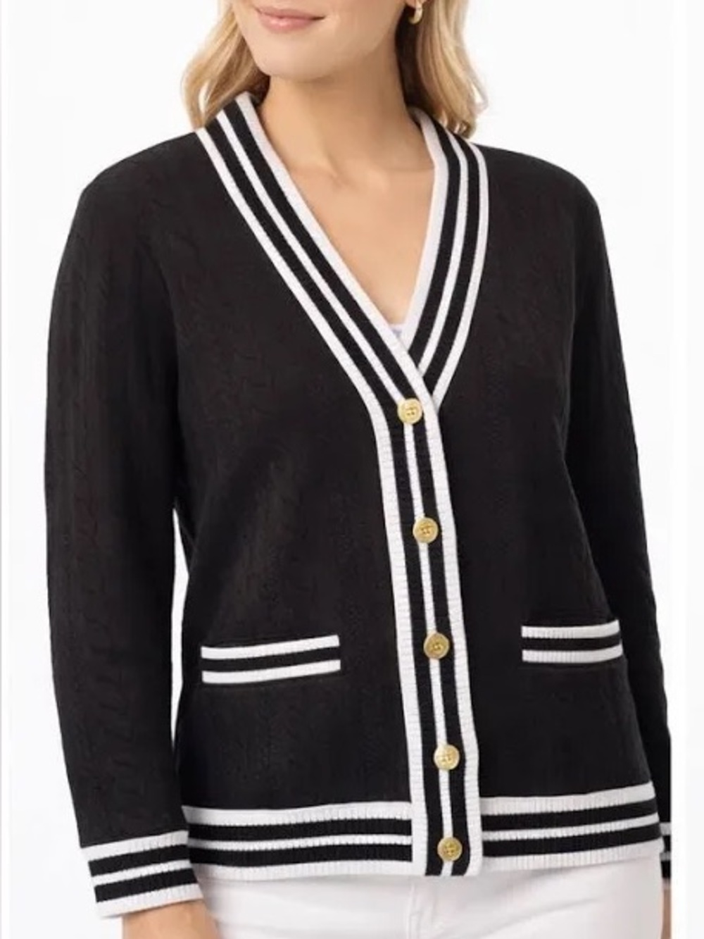 Tuckernuck sport preppy black and‎ white cardigan jacket size large